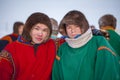 Far North, Yamal Peninsula, Reindeer Herder`s Day, local residents in national clothes of Nenets