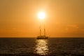 Far view of sailing boat in the sunset background in Rovinj, Croatia Royalty Free Stock Photo