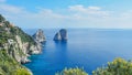 Faraglioni cliffs panorama,and the stunning Tyrrhenian sea, Capri island, Campania, Italy, Europe Royalty Free Stock Photo