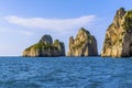 The Faraglioni rocks jut out to sea on the eastern side of the Island of Capri, Italy Royalty Free Stock Photo