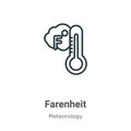 Fahrenheit outline vector icon. Thin line black farenheit icon, flat vector simple element illustration from editable meteorology Royalty Free Stock Photo