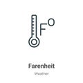Farenheit outline vector icon. Thin line black farenheit icon, flat vector simple element illustration from editable weather Royalty Free Stock Photo