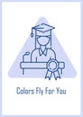 Farewell message to graduating students postcard with linear glyph icon