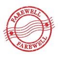 FAREWELL, text written on red postal stamp