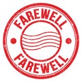 FAREWELL text written on red round postal stamp sign