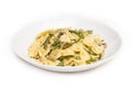 Farfalle with asparagus and bacon Royalty Free Stock Photo