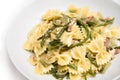 Farfalle with bacon and asparagus Royalty Free Stock Photo