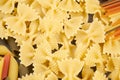 Farfalle and colored spaghetti and colored penne texture