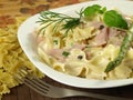 Farfalle pasta with ham Royalty Free Stock Photo