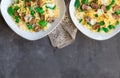 Farfalle pasta with mushrooms and spinach