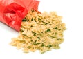 Farfalle pasta package on white