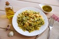 Farfalle pasta with Pesto on wood Royalty Free Stock Photo