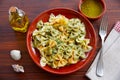 Farfalle pasta with Pesto on wood Royalty Free Stock Photo