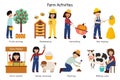Farm activities set with cute kids farmers. Cute characters doing gardening and agricultural work Royalty Free Stock Photo