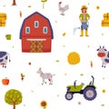 Farm and Agricultural Objects Seamless Pattern, Agriculture, Gardening and Farming Background, Textile, Packaging Royalty Free Stock Photo