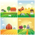 Farm agriculture banner rural landscape products old barn and field cartoon vector illustration.