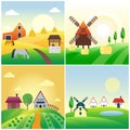 Farm agriculture banner rural landscape products old barn and field cartoon vector illustration.