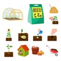 Farm and agriculture cartoon icons in set collection for design. Garden and plants isometric vector symbol stock web