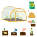 Farm and agriculture cartoon icons in set collection for design. Garden and plants isometric vector symbol stock web