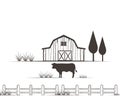 farm agriculture crop with barn and cow vector logo design Royalty Free Stock Photo