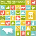 Farm and agriculture flat icons on colorful square buttons. Vector. Royalty Free Stock Photo