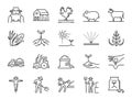 Farm and agriculture line icon set. Included the icons as farmer, cultivation, plant, crop, livestock, cattle, farm, barn and more Royalty Free Stock Photo