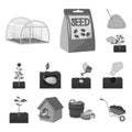 Farm and agriculture monochrome icons in set collection for design. Garden and plants isometric vector symbol stock web