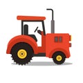 Farm Agriculture Red Tractor Vector illustration.Cartoon flat tractor design.