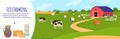 Farm agriculture vector illustration, cartoon flat countryside landscape with cattle farm, cow grazing on green rural Royalty Free Stock Photo