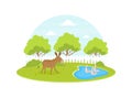Farm Animal and Birds at Summer Rural Landscape, Agricultural and Farming Vector illustration