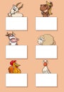 farm animal characters with cards or banners design set