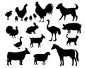 Farm animal collection silhouette vector