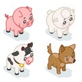 Farm animal cub isometric 3d cute baby cartoon flat design icons set vector illustration Royalty Free Stock Photo