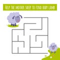 Farm animal educational maze game. Labyrinth page for children`s magazine, leisure activity task.