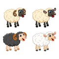 Farm animal group. white  Sheep, lamb,  black ram   design isolated on white background. Cute cartoon animals collection Vector Royalty Free Stock Photo