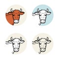 Farm animal. Set of cows. Hand drawn sketch. Vintage style. Vector illustration. Cow head. Silhouette for design Royalty Free Stock Photo