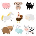 Farm animal set. Pig, cat, cow, dog, rabbit, ship horse, rooster Royalty Free Stock Photo