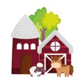 Farm animals barn house horse and goat cartoon