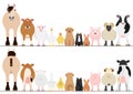 Farm animals border set, front view and rear view