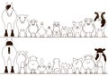 Farm animals border set, front view and rear view Royalty Free Stock Photo