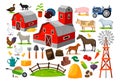 Farm animals, buildings and related objects set Royalty Free Stock Photo