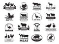 Farm animals. Business logo with domestic animals cow chicken goat healthy food symbols vector farm collection Royalty Free Stock Photo