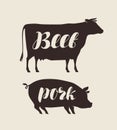 Farm animals. Butcher shop, fresh meat vector illustration