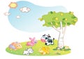 Farm animals cartoon with garden background Royalty Free Stock Photo