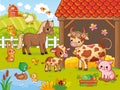 Farm with animals in cartoon style. Vector illustration with pets. Large set Royalty Free Stock Photo