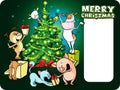 Farm animals celebrate Christmas under the tree - vector illustration