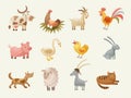 Farm animals. Colored domestic animals recent vector cartoon illustrations set