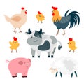 Farm animals cow, pig, rooster, chicken, chickens