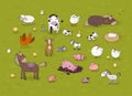Farm animals. Cute cartoon horse, cow and goat, sheep and goose, chicken and pig.