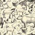 Farm animals doodle seamless pattern